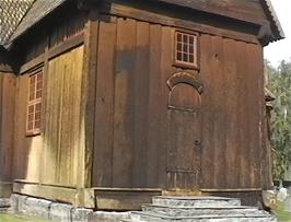Close-up of the all-wooden Stave Church in Lom